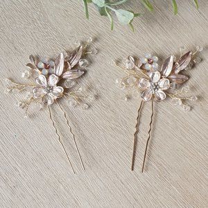 Rose Gold Flower Hair Pins Wedding Hair Accessories Bridal Hair Pin